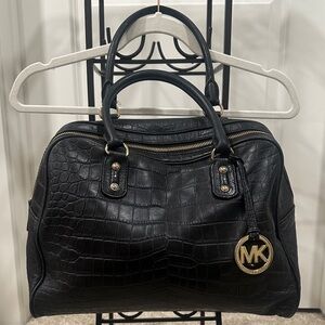 Michael Kors Black Croc-Embossed Satchel